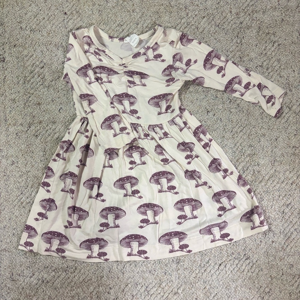 Kate Quinn Mushroom Print Kids Dress - Cream and Purple
